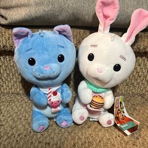 Blue Cat and White Bunny Plush Toys